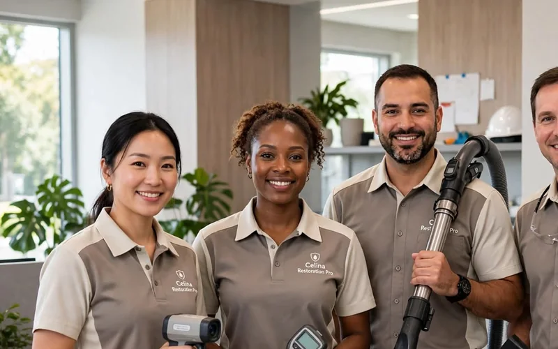 Celina Restoration Pro team members in uniform with equipment